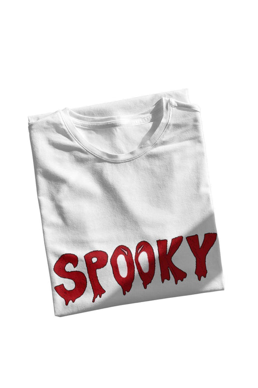Spooky Baskılı Hediyelik Eğlenceli Beyaz Unisex T-Shirt