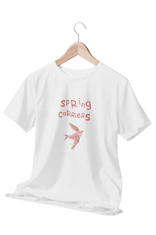 Spring Carriers Kuş Baskılı Beyaz Kadın T-shirt