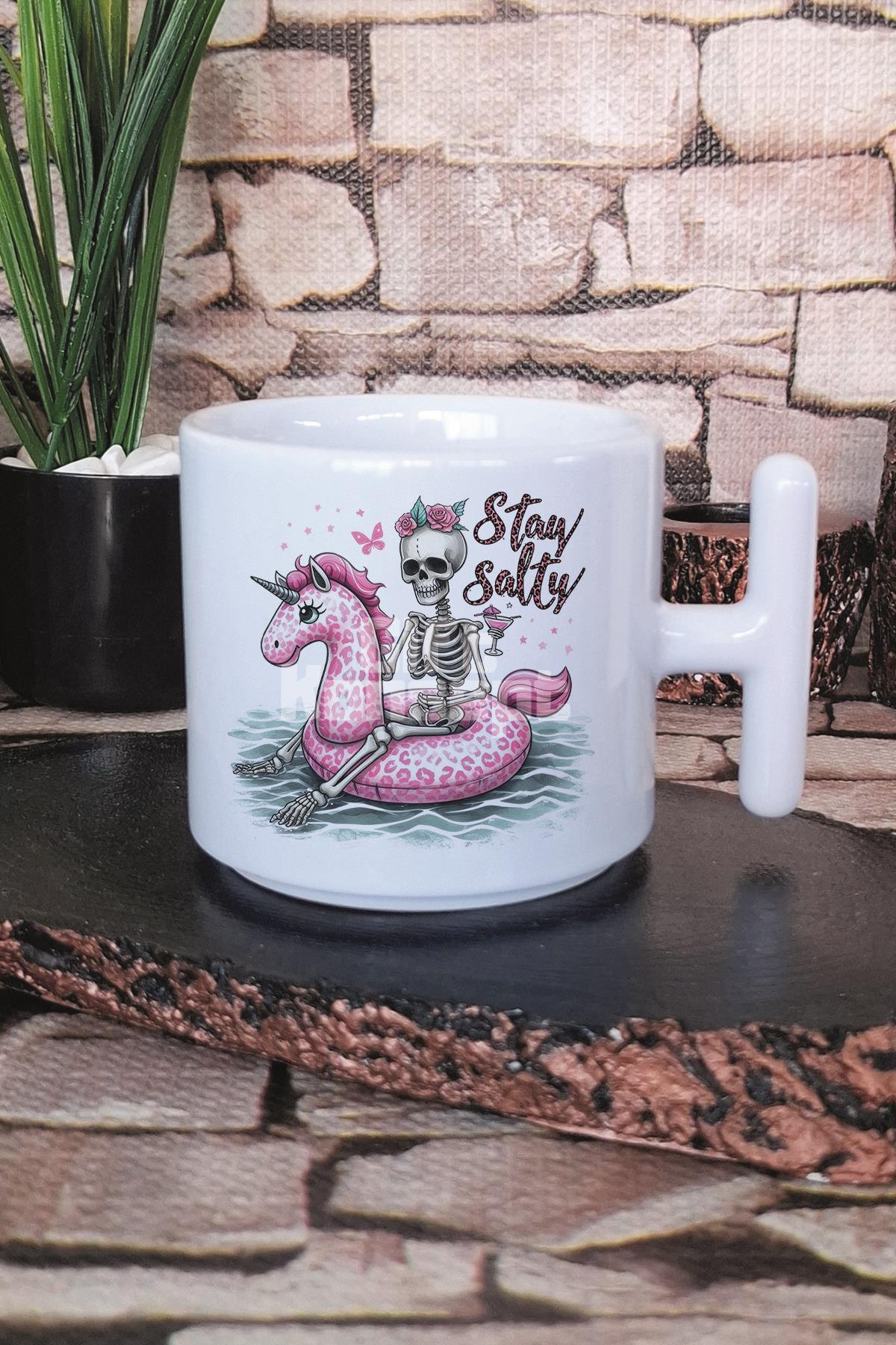 Sray Salty Baskılı T Kulplu Latte Fincanı Kupa Bardak