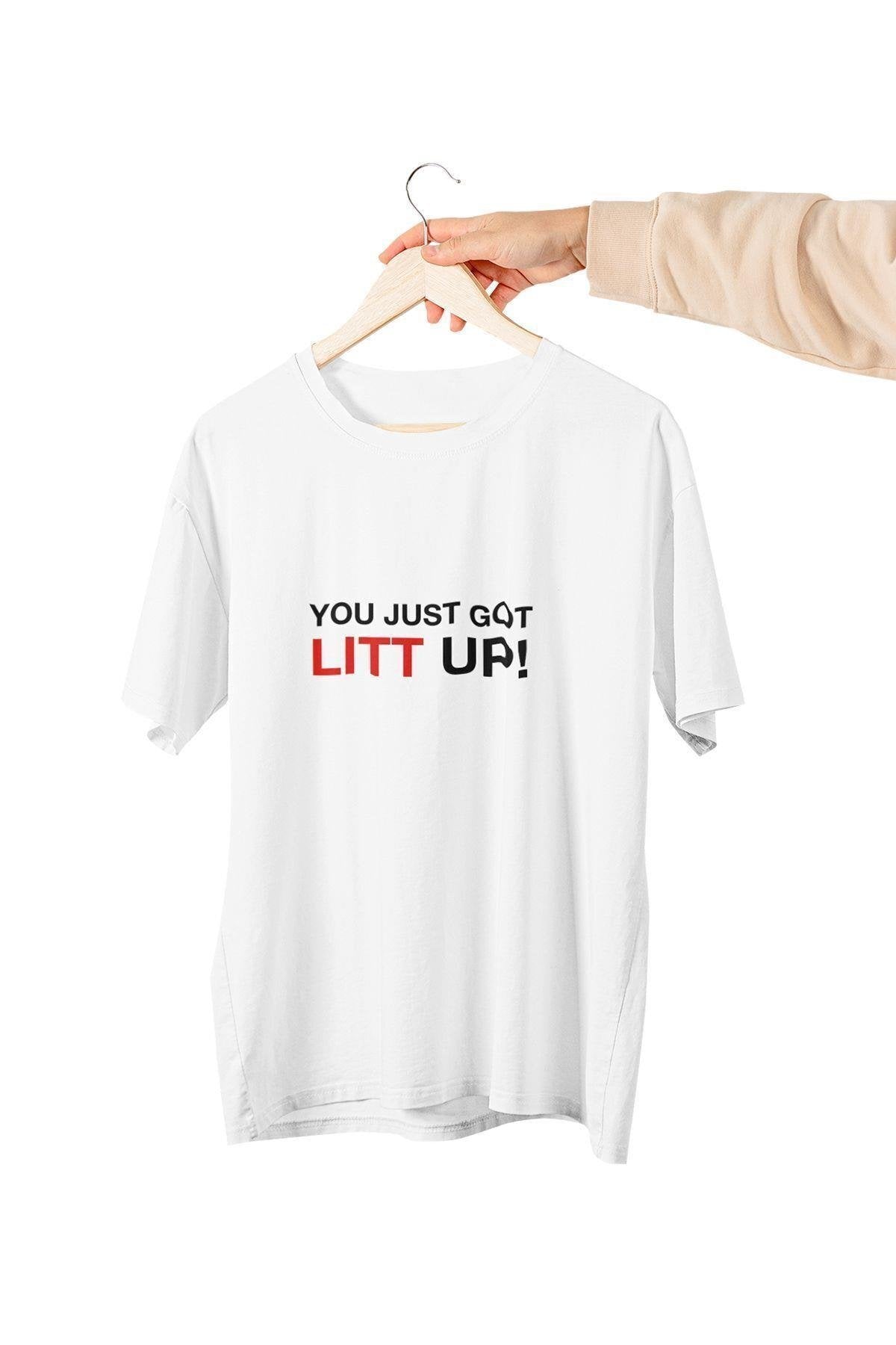 Suits You Just Got Litt Up Baskılı Eğlenceli Hediyelik Beyaz Unisex T-Shirt