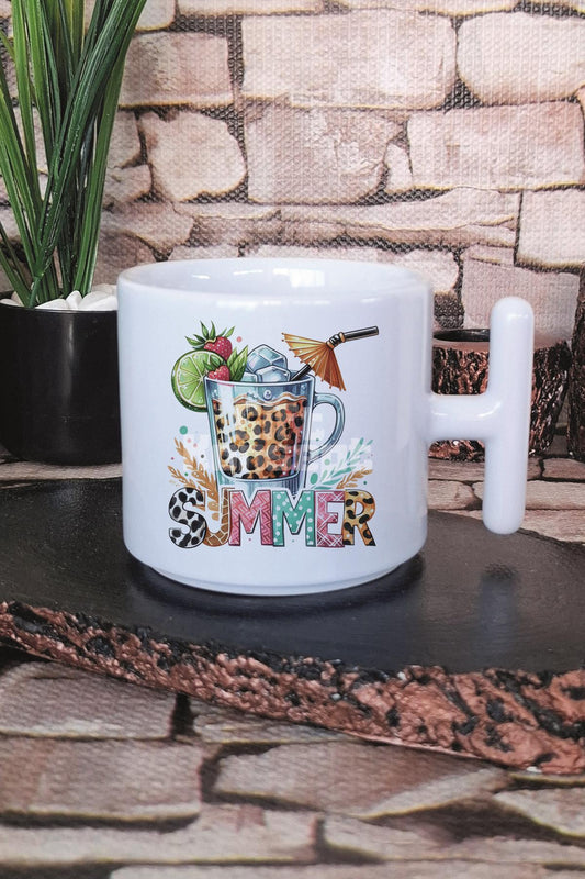 Summer Baskılı T Kulplu Latte Fincanı Kupa Bardak