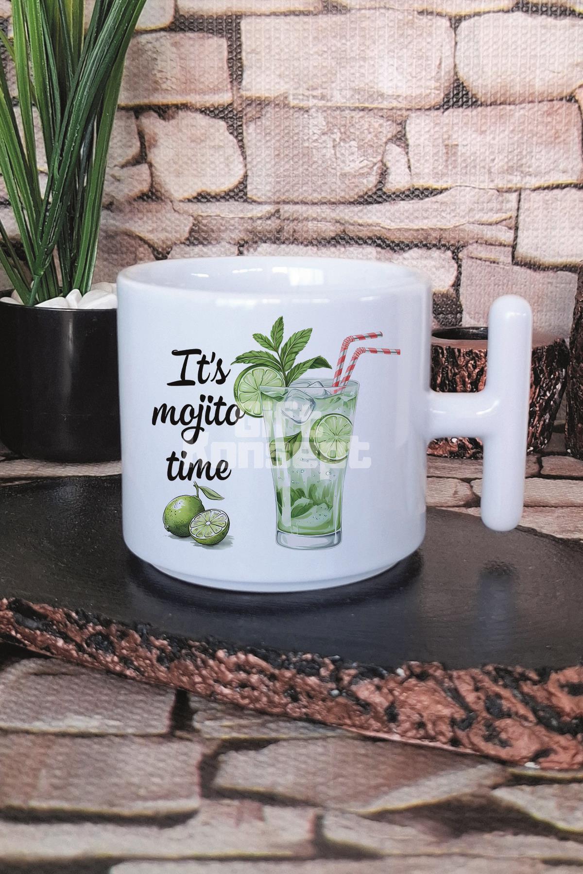 Summer Çiçekler Baskılı T Kulplu Latte Fincanı Kupa Bardak