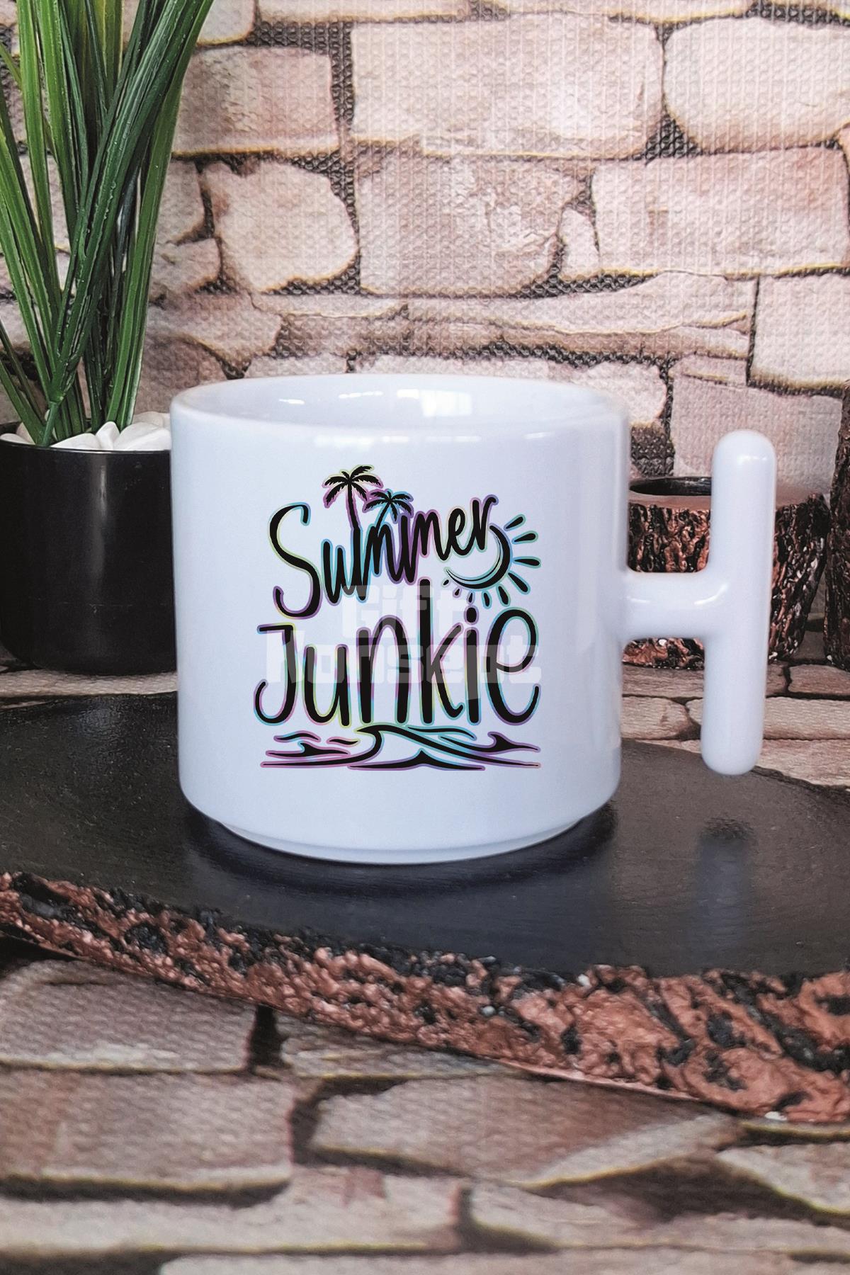 Summer Junkie Baskılı T Kulplu Latte Fincanı Kupa Bardak
