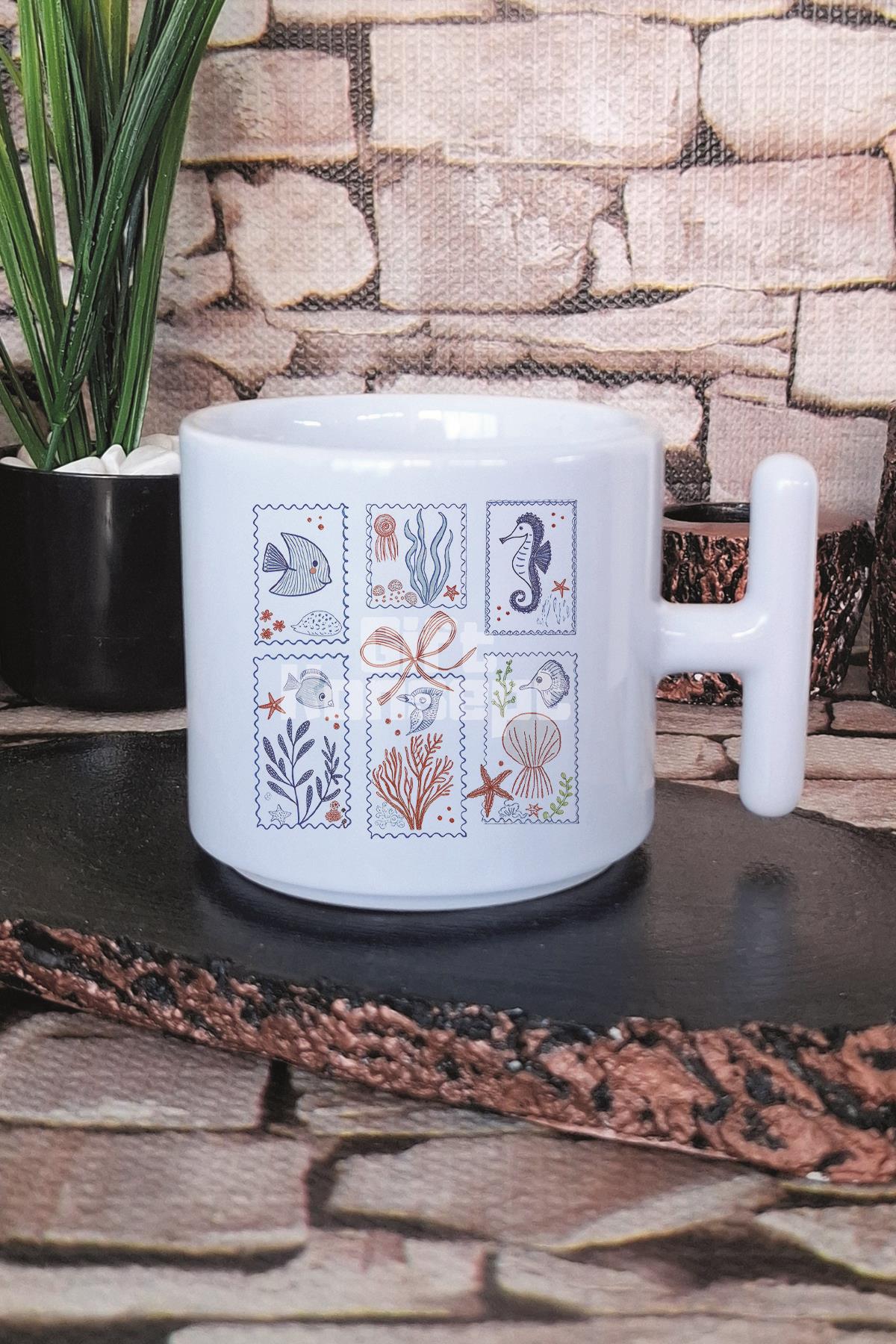 Summer Salty Soul Beach Baskılı T Kulplu Latte Fincanı Kupa Bardak