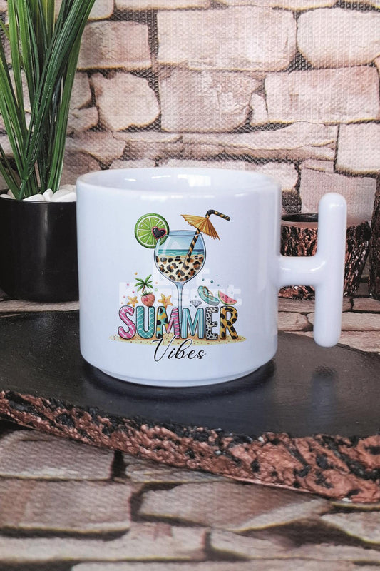 Summer Vibes Baskılı T Kulplu Latte Fincanı Kupa Bardak