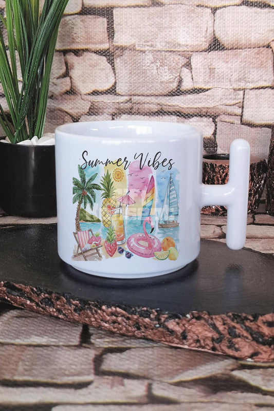 Summer Vibes Baskılı T Kulplu Latte Fincanı Kupa Bardak