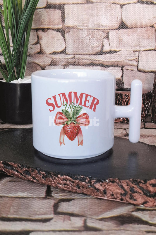 Summer Vibes Çilek Baskılı T Kulplu Latte Fincanı Kupa Bardak