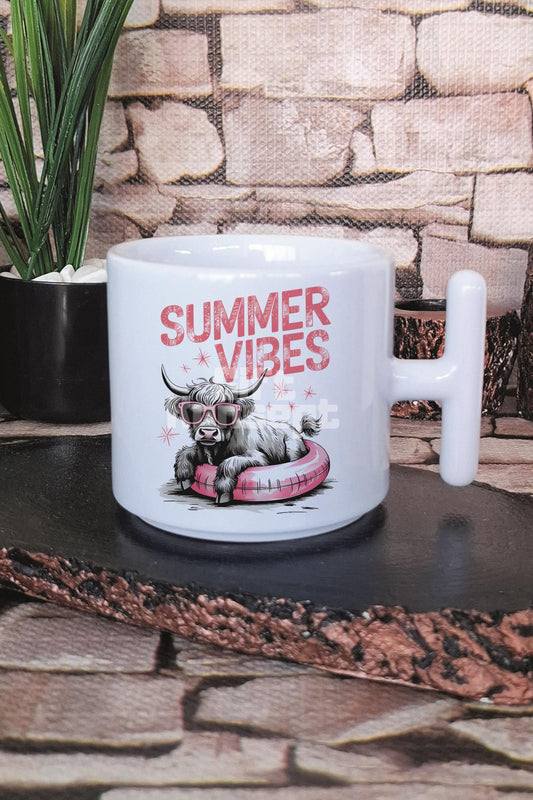 Summer Vibes Cow Baskılı T Kulplu Latte Fincanı Kupa Bardak