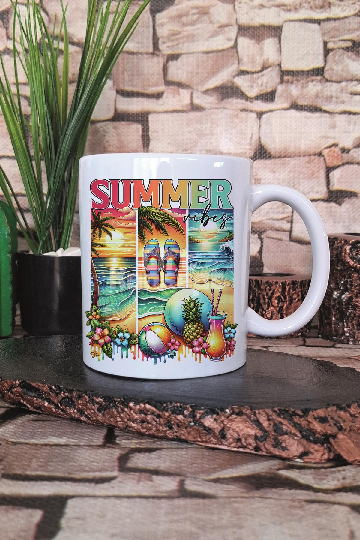 Summer Vibes Plaj Baskılı Hediyelik Kupa Bardak