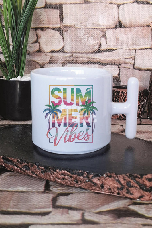 Summer Vibes Tropikal Baskılı T Kulplu Latte Fincanı Kupa Bardak