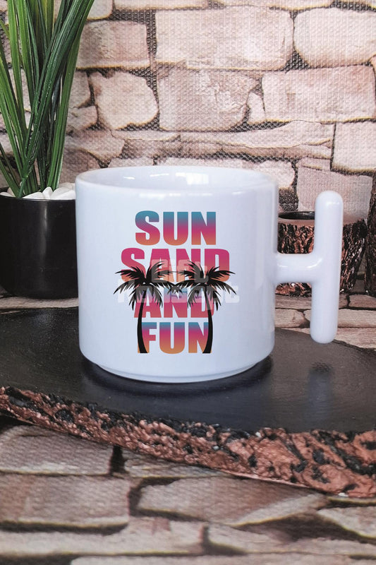 Sun Sand And Fun Baskılı T Kulplu Latte Fincanı Kupa Bardak