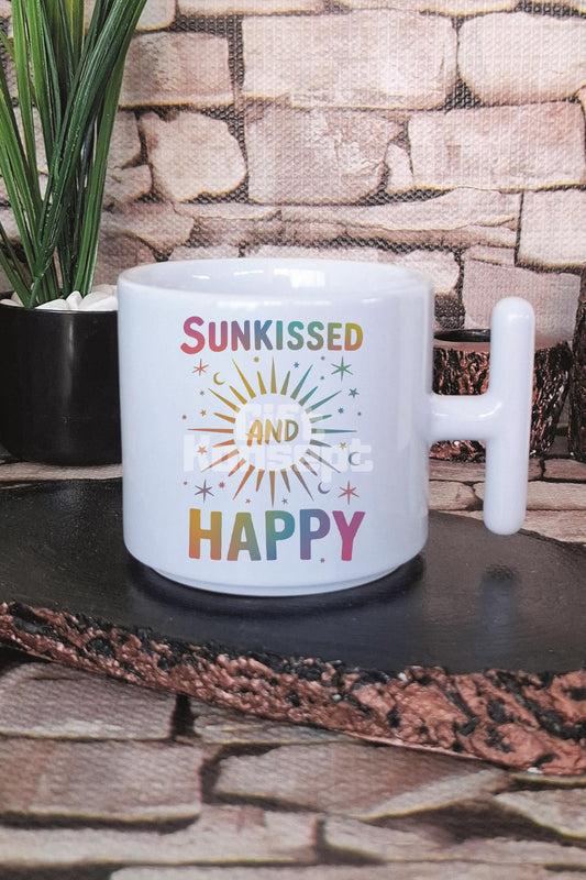 Sunkissed And Happy Baskılı T Kulplu Latte Fincanı Kupa Bardak