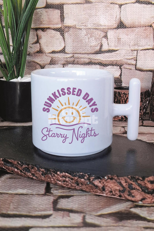 Sunkissed Days Starry Nights Baskılı T Kulplu Latte Fincanı Kupa Bardak
