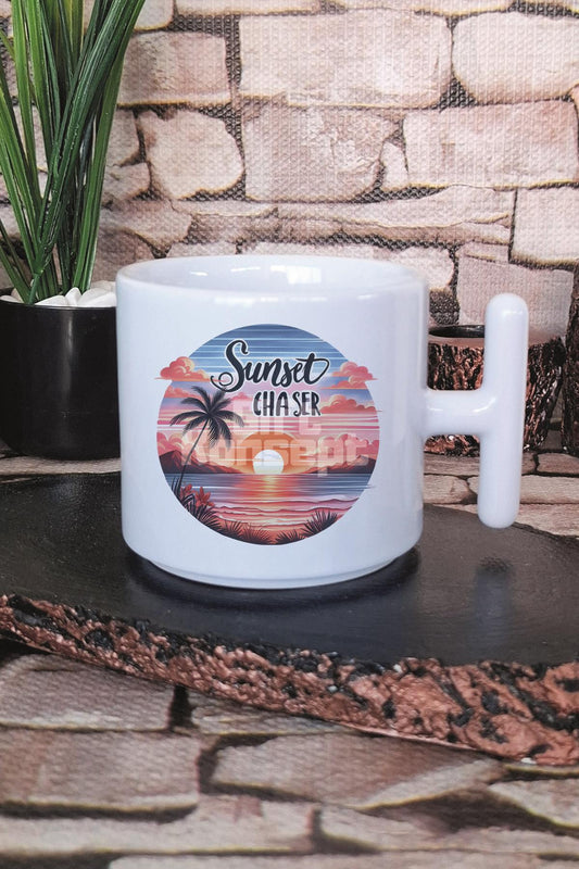 Sunset Chaser Baskılı T Kulplu Latte Fincanı Kupa Bardak