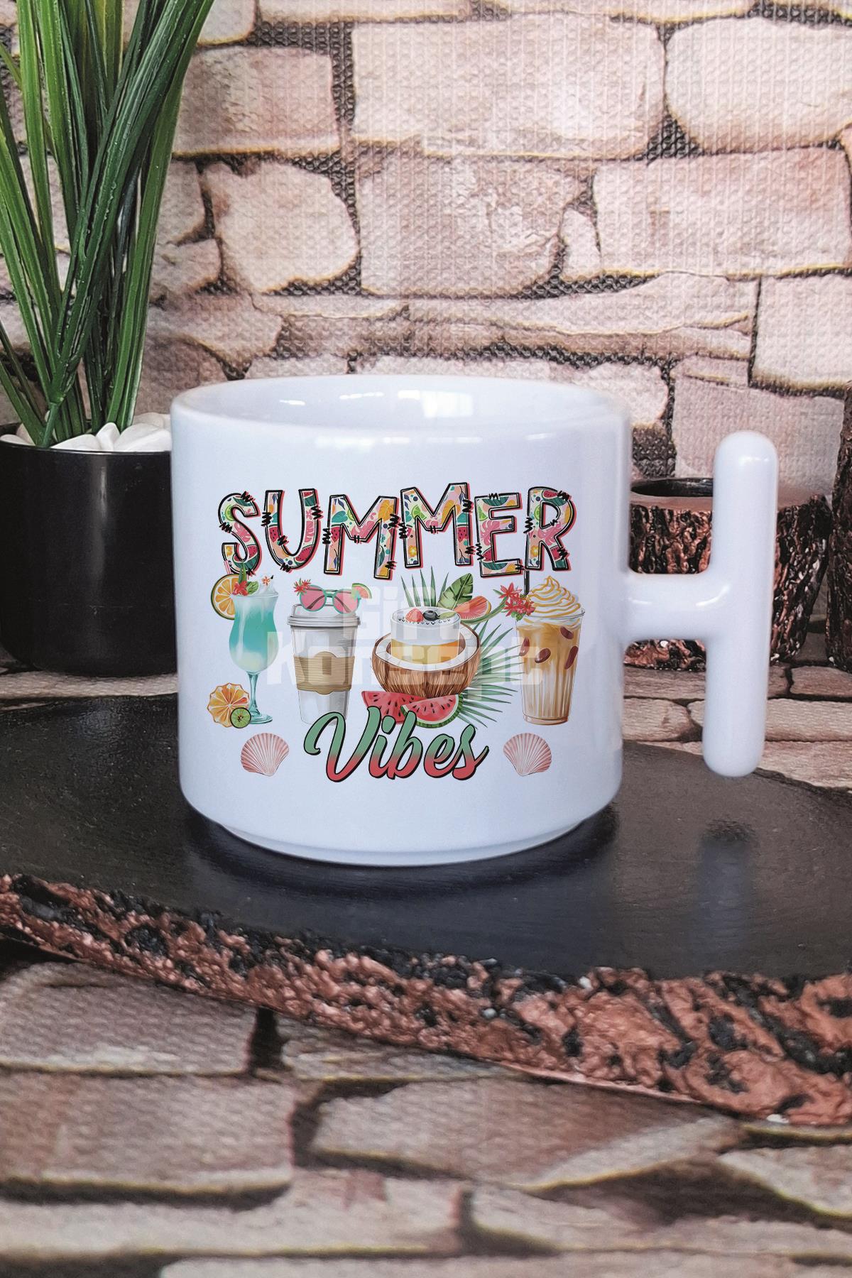 Sunshine And Sweet Tea Limon Baskılı T Kulplu Latte Fincanı Kupa Bardak