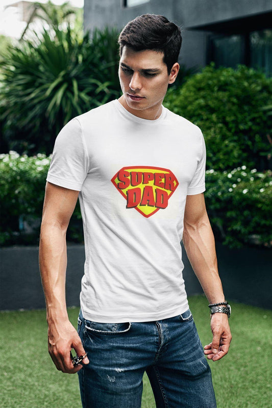 Super Dad Baskılı Babalar Günü Eğlenceli Hediyelik Beyaz Unisex T-Shirt