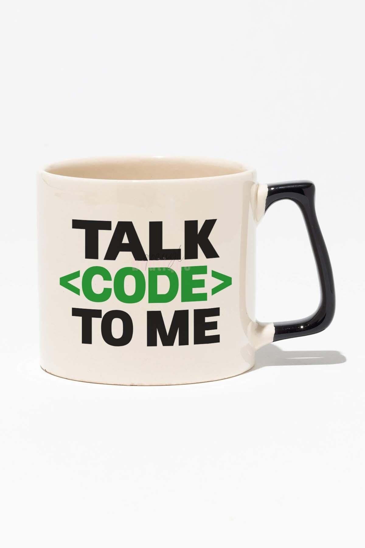 Talk Code To Me Yazılımcı Mühendis Hediye Baskılı Kırmızı Kulplu Modern Seramik Kupa