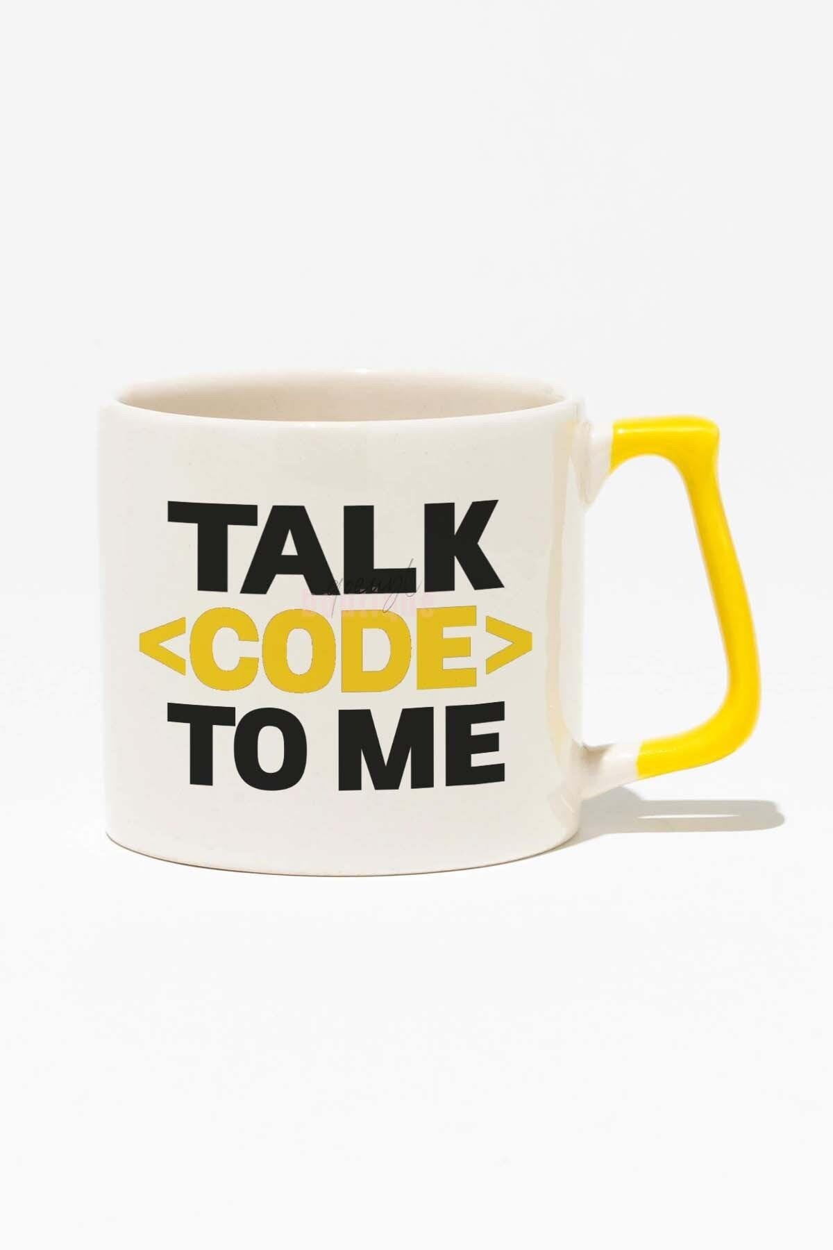Talk Code To Me Yazılımcı Mühendis Hediye Baskılı Kırmızı Kulplu Modern Seramik Kupa