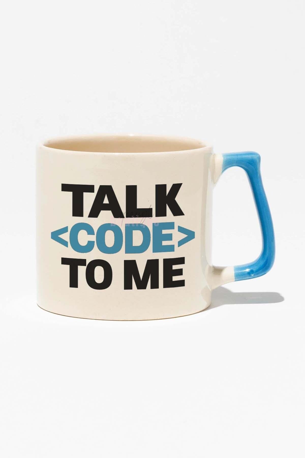 Talk Code To Me Yazılımcı Mühendis Hediye Baskılı Kırmızı Kulplu Modern Seramik Kupa