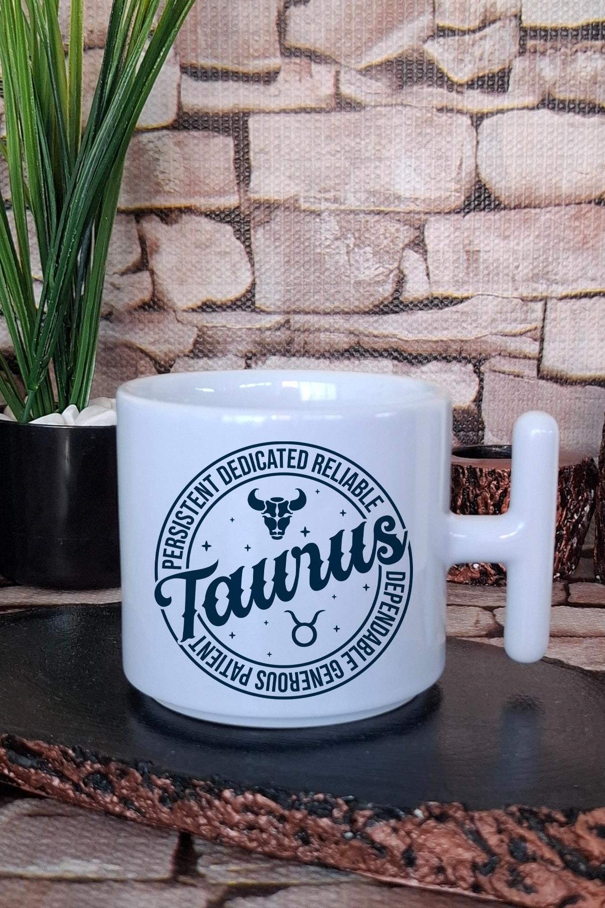 Taurus Traits Baskılı Boğa Burcu Hediyelik Baskılı T Kulplu Latte Fincanı Kupa Bardak