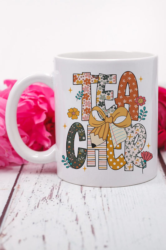 Teacher Çiçek Desenli Öğretmen Baskılı Hediyelik Kupa Bardak