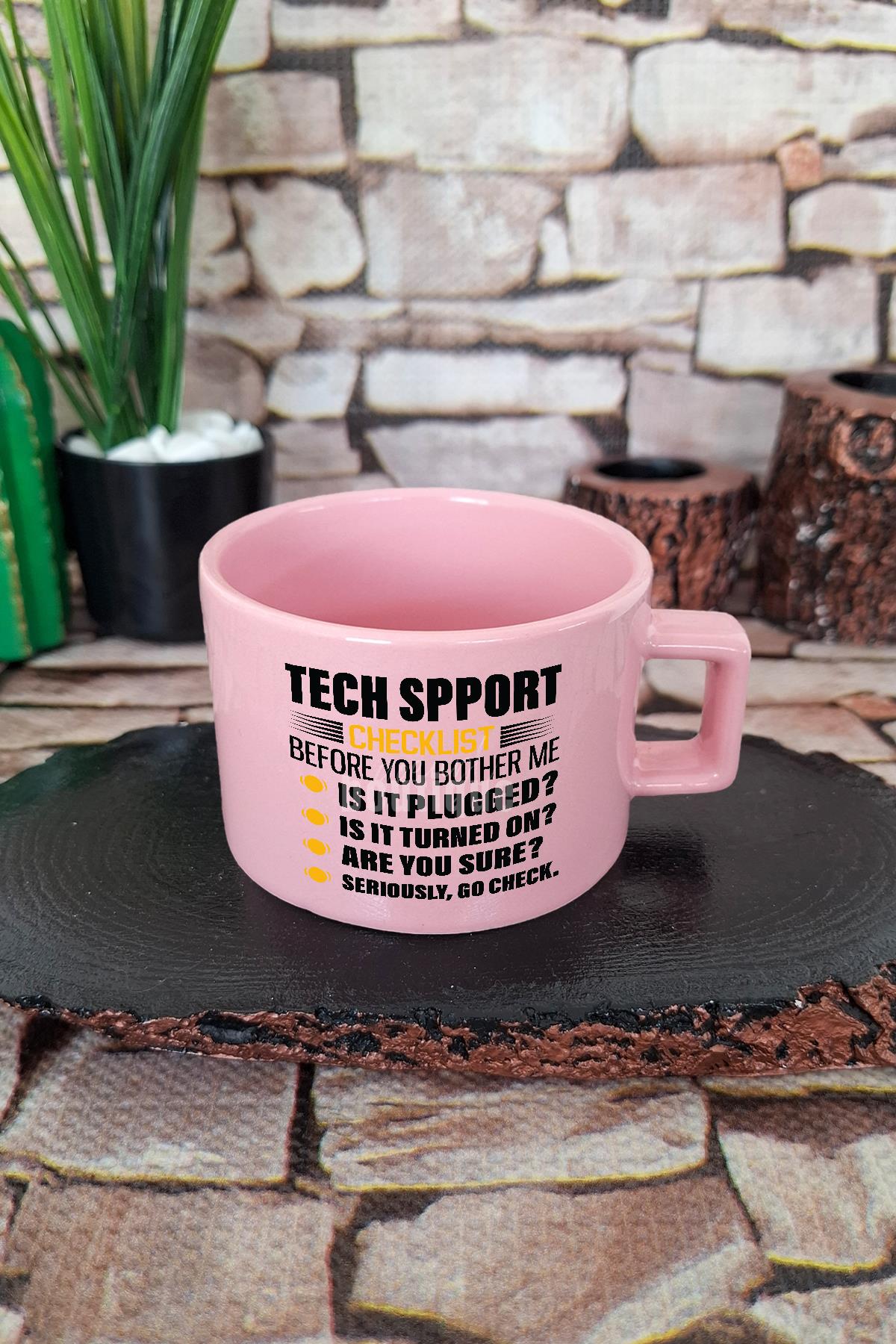 Tech Support Checklist Baskılı Komik Yazılımcı Kare Kulplu Fincan Mavi Kupa Bardak