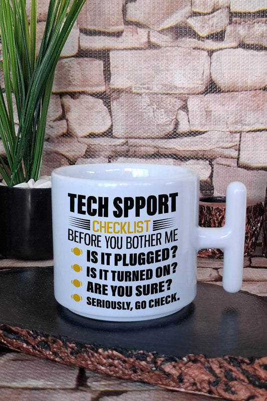 Tech Support Checklist Baskılı Komik Yazılımcı Hediyelik Baskılı T Kulplu Latte Fincanı Kupa Bardak