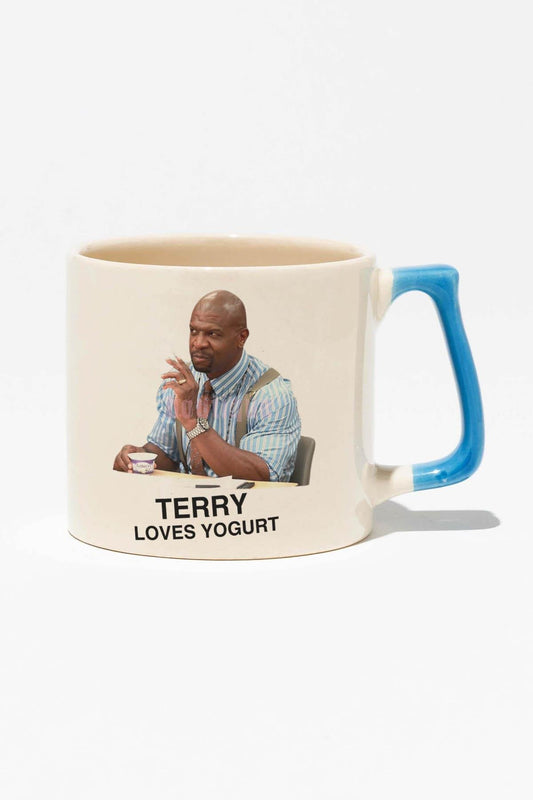 Terry Loves Yogurt Baskılı | Brooklyn 99 Hediyelik | Mavi Kulplu Modern Seramik Kupa