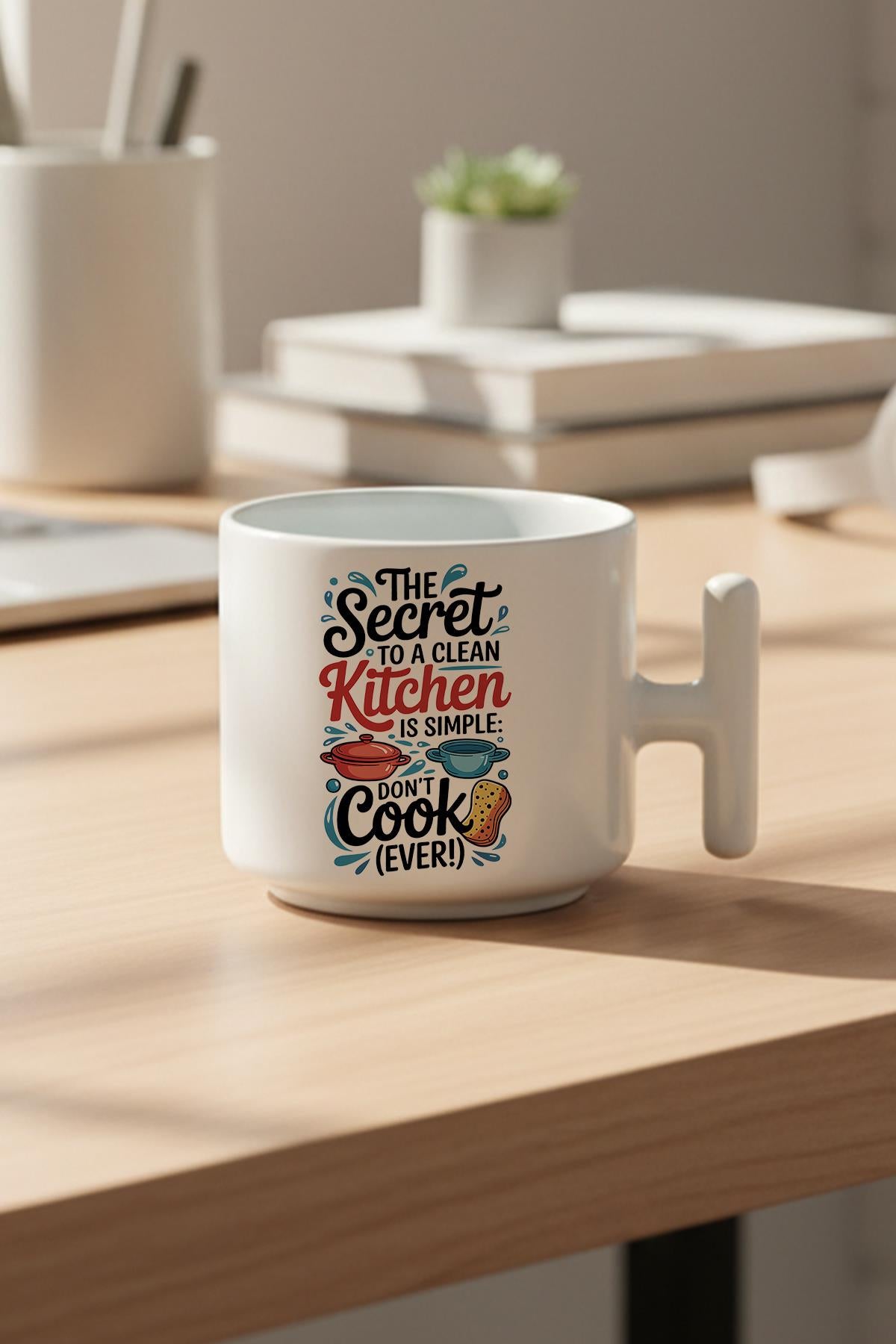 The Secret To A Clean Kitchen Baskılı Hediyelik T Kulplu Latte Fincanı Kupa Bardak