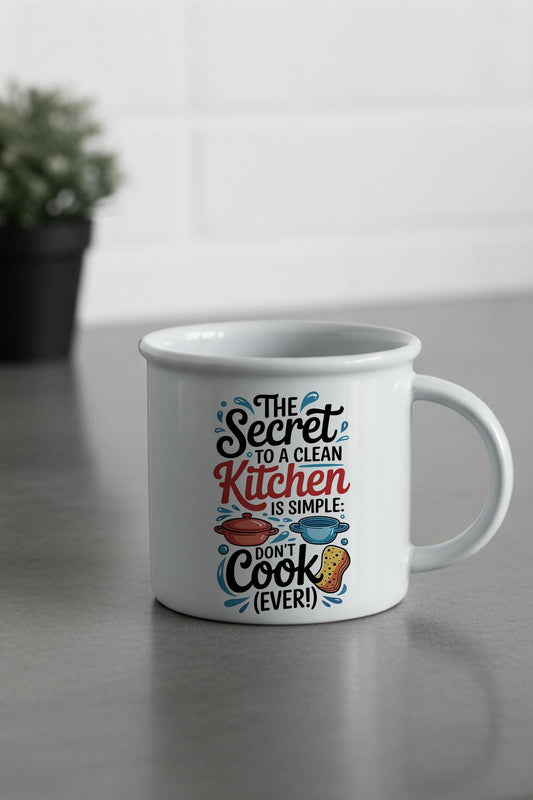 The Secret To A Clean Kitchen Baskılı Enamel Görünümlü Seramik Vintage Kupa Bardak