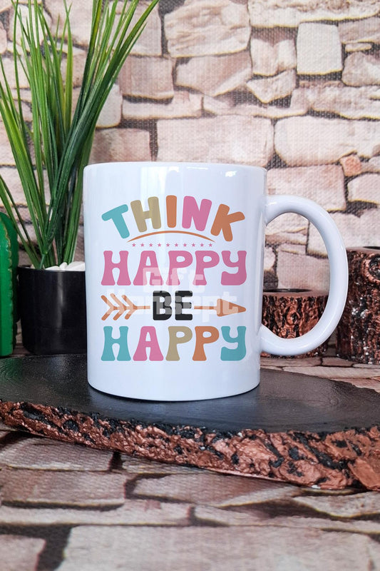 "Think happy be happy" Mutlu Düşün Mutlu Ol Hediyelik Baskılı Çay Kahve Sunum Kupa Bardak