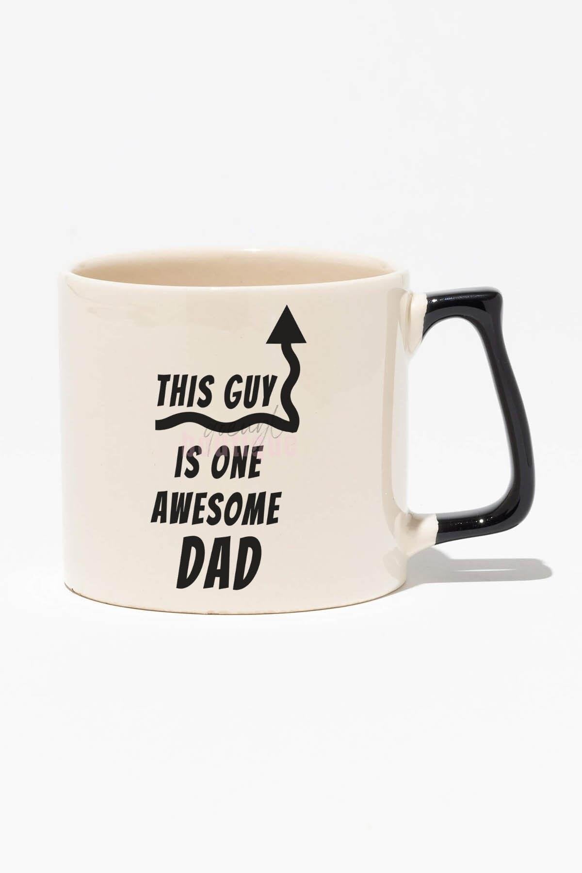 This Guy Is One Awesome Dad Baskılı | Babalar Günü Hediyelik | Kırmızı Kulplu Modern Seramik Kupa