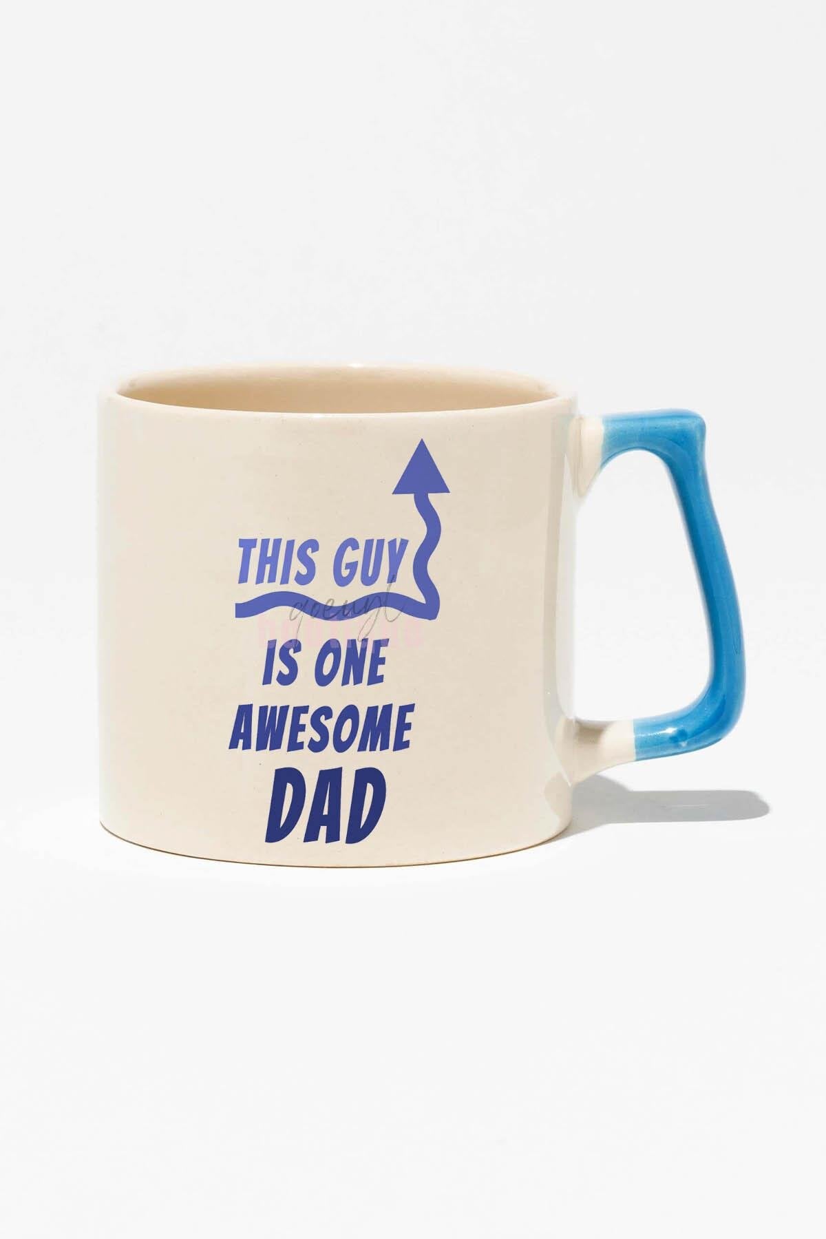 This Guy Is One Awesome Dad Baskılı | Babalar Günü Hediyelik | Kırmızı Kulplu Modern Seramik Kupa