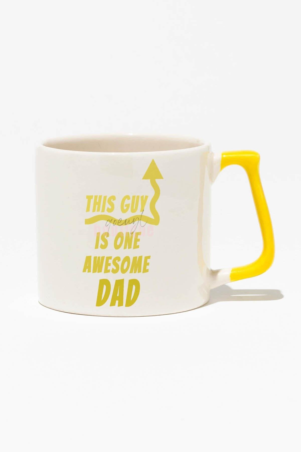 This Guy Is One Awesome Dad Baskılı | Babalar Günü Hediyelik | Kırmızı Kulplu Modern Seramik Kupa