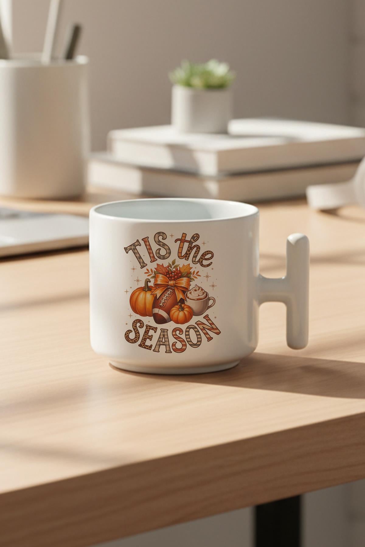 Tis The Season Baskılı Hediyelik T Kulplu Latte Fincanı Kupa Bardak
