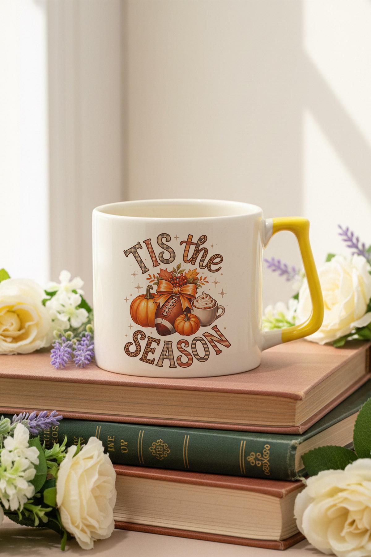 Tis The Season Baskılı Sarı D Kulplu Kupa Bardak