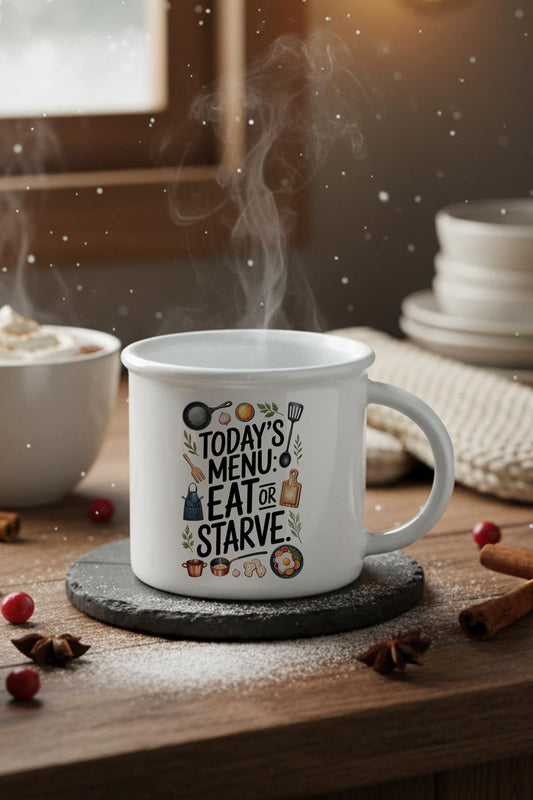 Todays Menu Baskılı Enamel Görünümlü Seramik Vintage Kupa Bardak