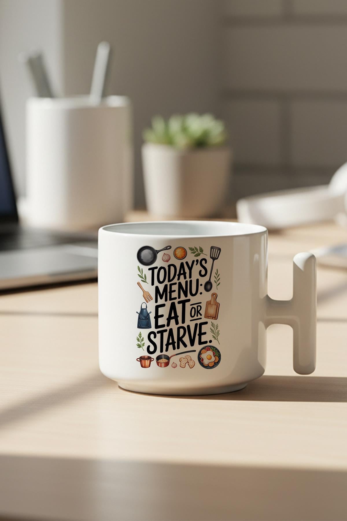 Todays Menu Baskılı Hediyelik T Kulplu Latte Fincanı Kupa Bardak