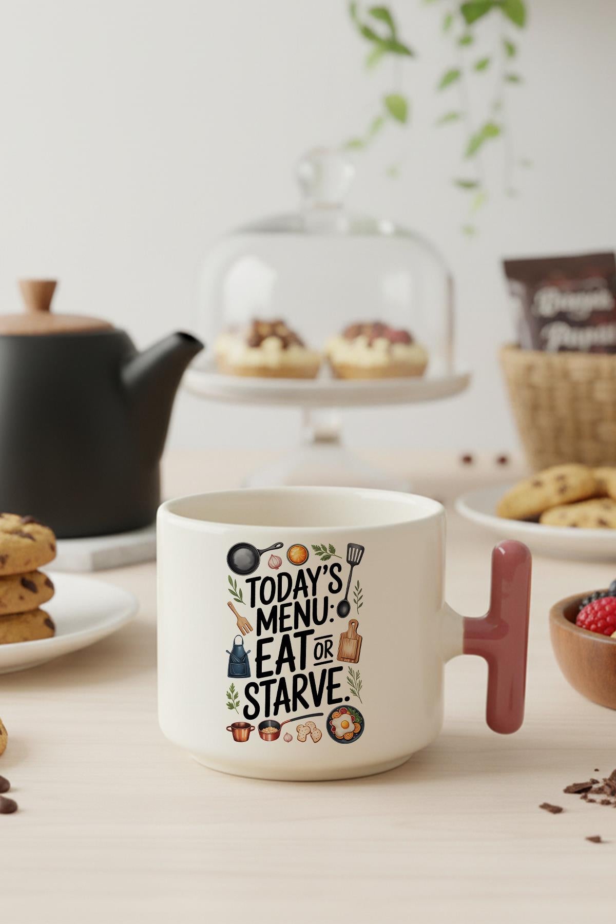 Todays Menu Baskılı Hediyelik T Kulplu Latte Fincanı Kupa Bardak