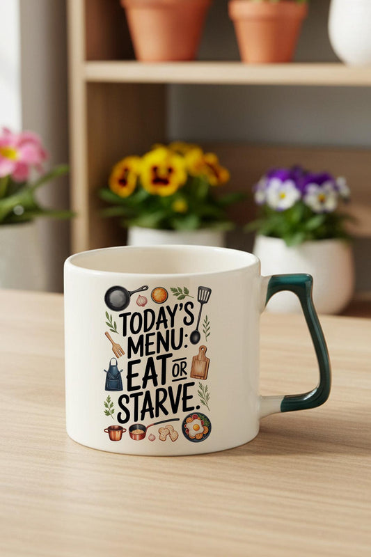 Todays Menu Baskılı Yeşil D Kulplu Kupa Bardak