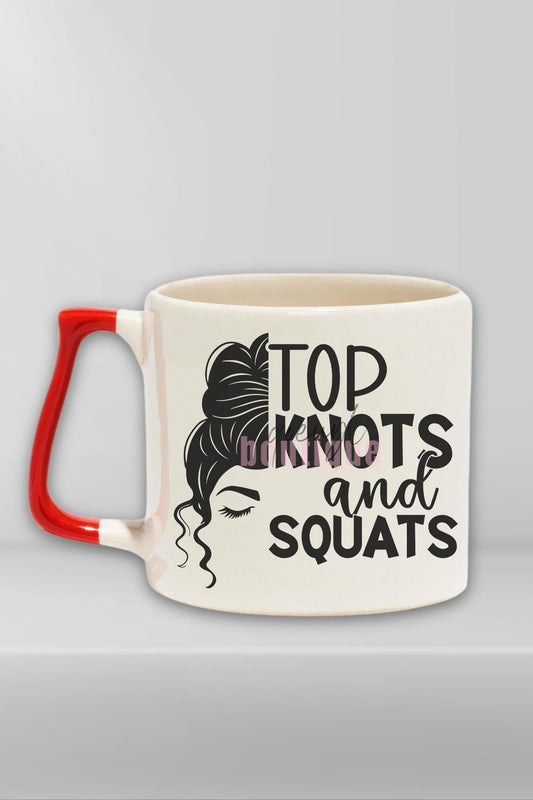 Top Knots And Squats Yazılı Gym Spor Saç Modeli Squat Hediyelik Kulplu Kupa Bardak