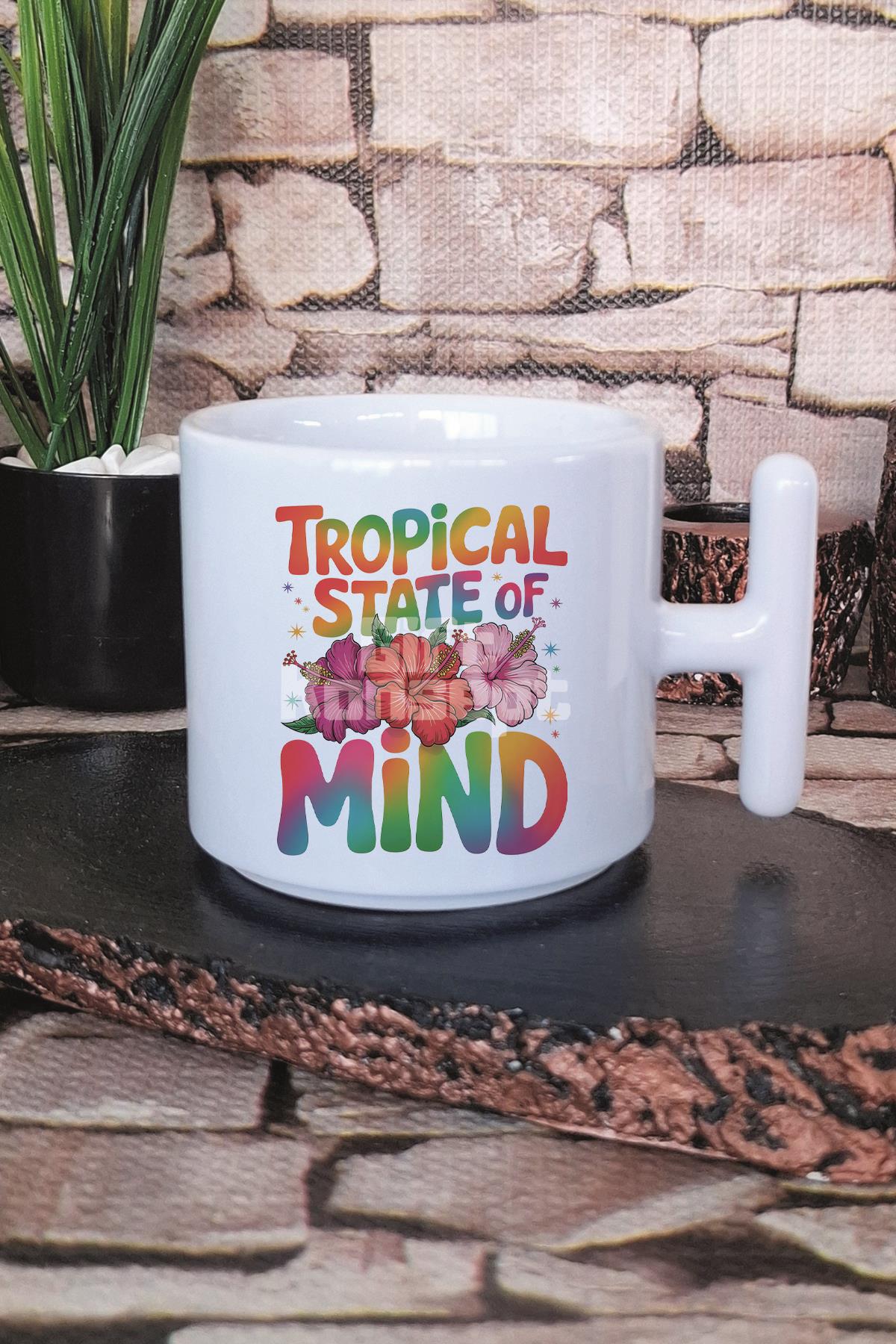 Tropical State Of Mind Baskılı T Kulplu Latte Fincanı Kupa Bardak