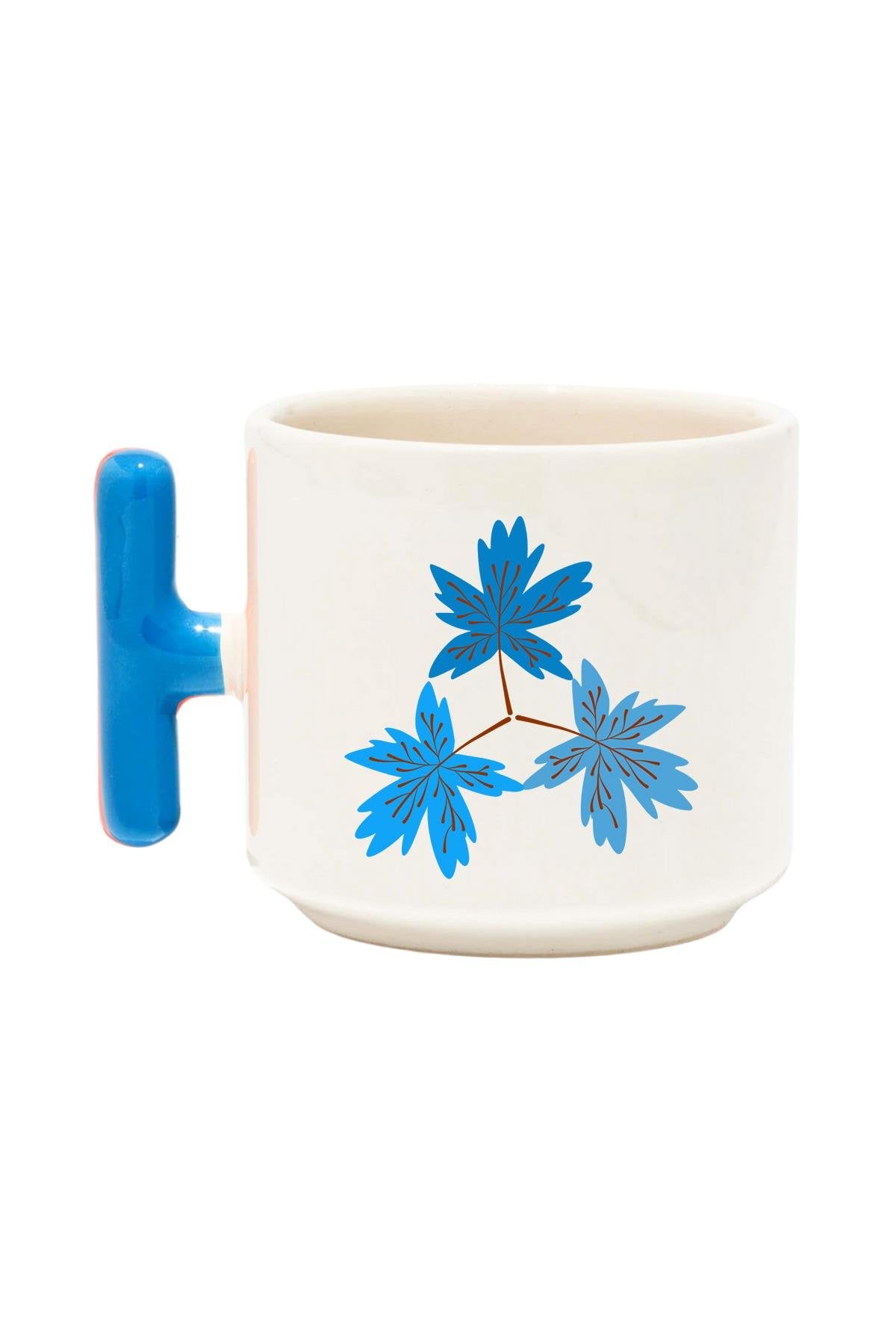 Üç Yaprak Baskılı Renkli T Kulplu Hediyelik Latte Fincanı Kupa Bardak