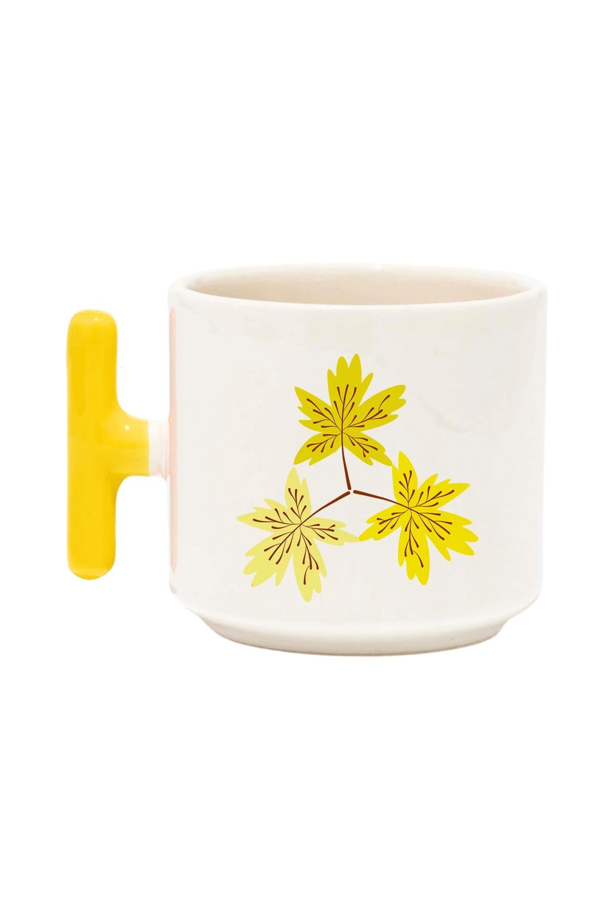 Üç Yaprak Baskılı Renkli T Kulplu Hediyelik Latte Fincanı Kupa Bardak