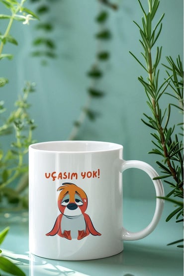 Uçasım Yok-Kuş Baskılı Eğlenceli Komik Hediyelik Beyaz Kupa Bardak
