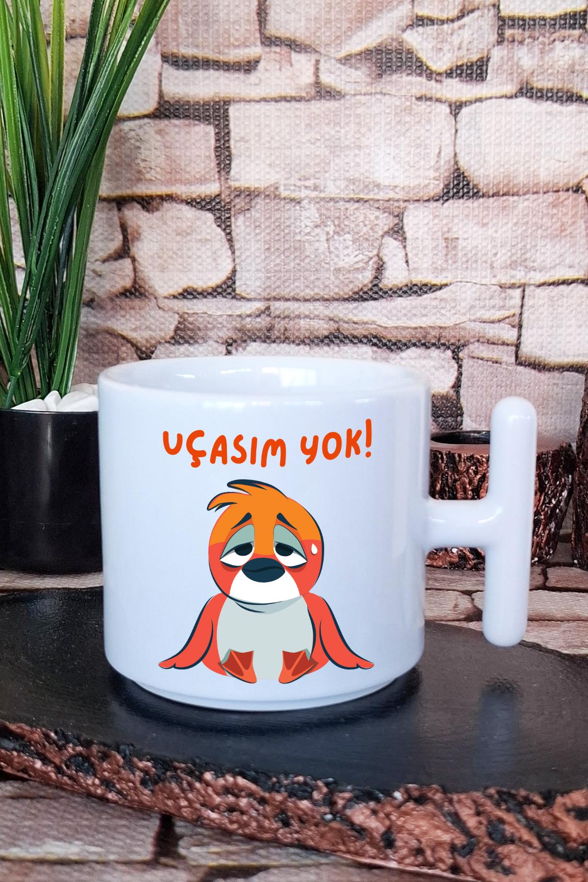 Uçasım Yok-Kuş Baskılı Eğlenceli Komik Hediyelik T Kulplu Latte Fincanı Kupa Bardak