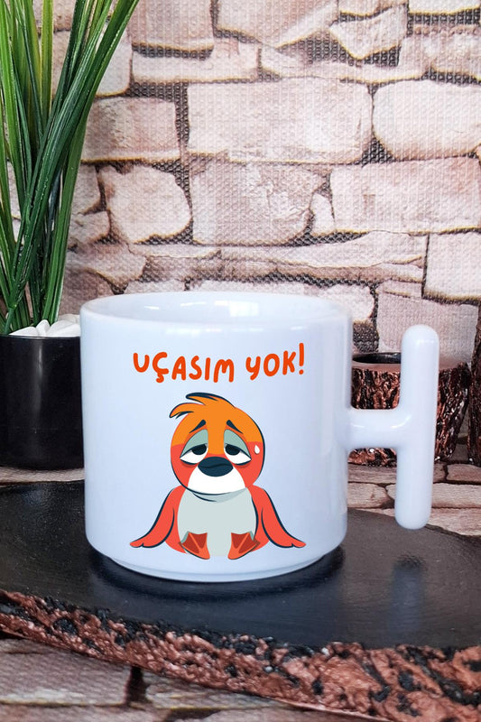 Uçasım Yok-Kuş Baskılı Eğlenceli Komik Hediyelik T Kulplu Latte Fincanı Kupa Bardak