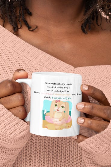 Umursamaz Tavşan Baskılı Eğlenceli Komik Hediyelik Beyaz Kupa Bardak