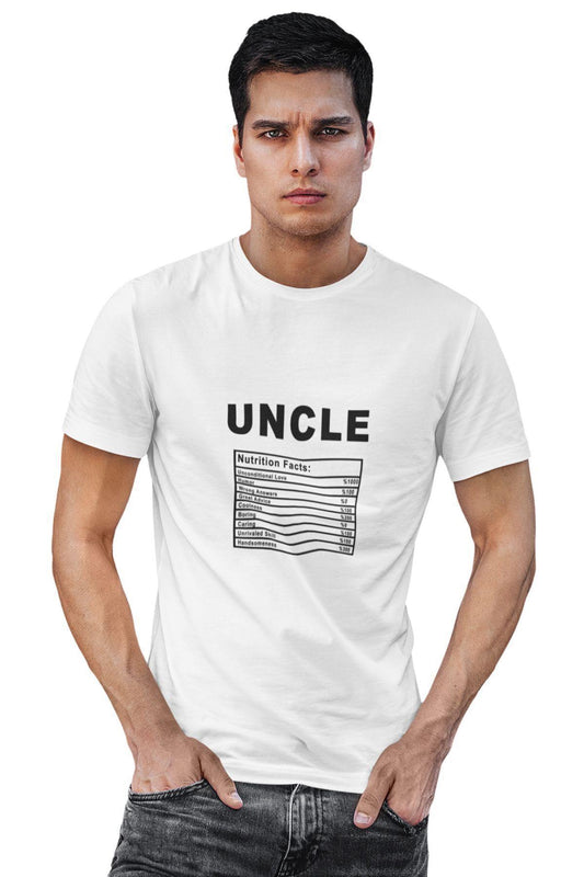 Uncle Nutrition Facts Baskılı Dayı Amca Hediyelik Eğlenceli Beyaz Unisex T-Shirt