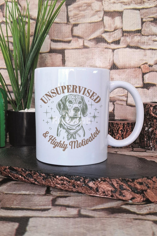 Unsupervised & Highly motivated Yazılı Komik Köpek Esprisi Hediye Baskılı Kupa Bardak